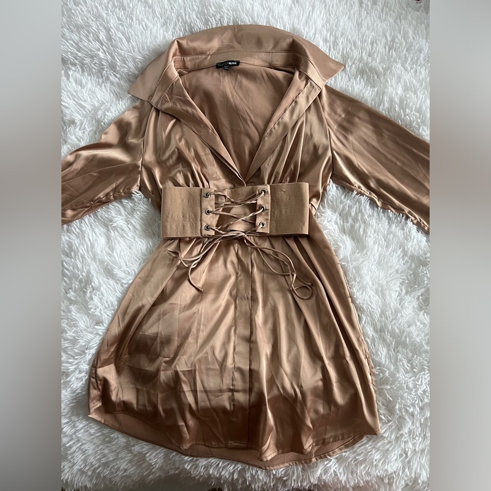 Fashion Nova First Priority Satin Mini Shirt Dress NWOT